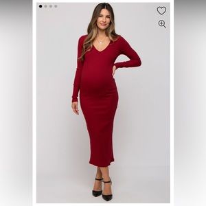 PINKBLUSH Burgundy Ribbed Long Sleeve Maternity Maxi Dress -Perfect for V-Day ❤️